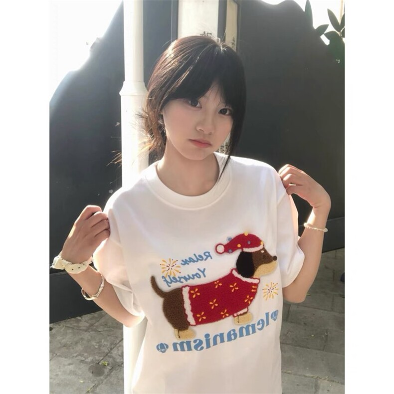 小狗刺绣纯棉短袖ZX0184-P35图片