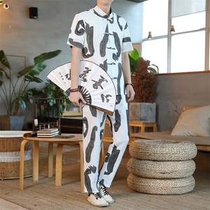 男士夏季风汉服棉麻透气舒适复古开衫唐装两件套 HO6929-P65图片