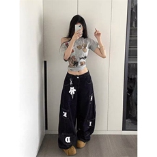 26@美式复古阔腿弯刀宽松刺绣廓形多口袋牛仔长裤K71236-P55网图，男装休闲裤，电商B245