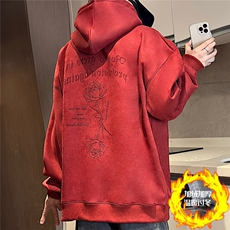 大码450G重磅奥利绒加厚烧花麂皮绒连帽卫衣P65控88常规P58控78，男装卫衣，电商A422-1