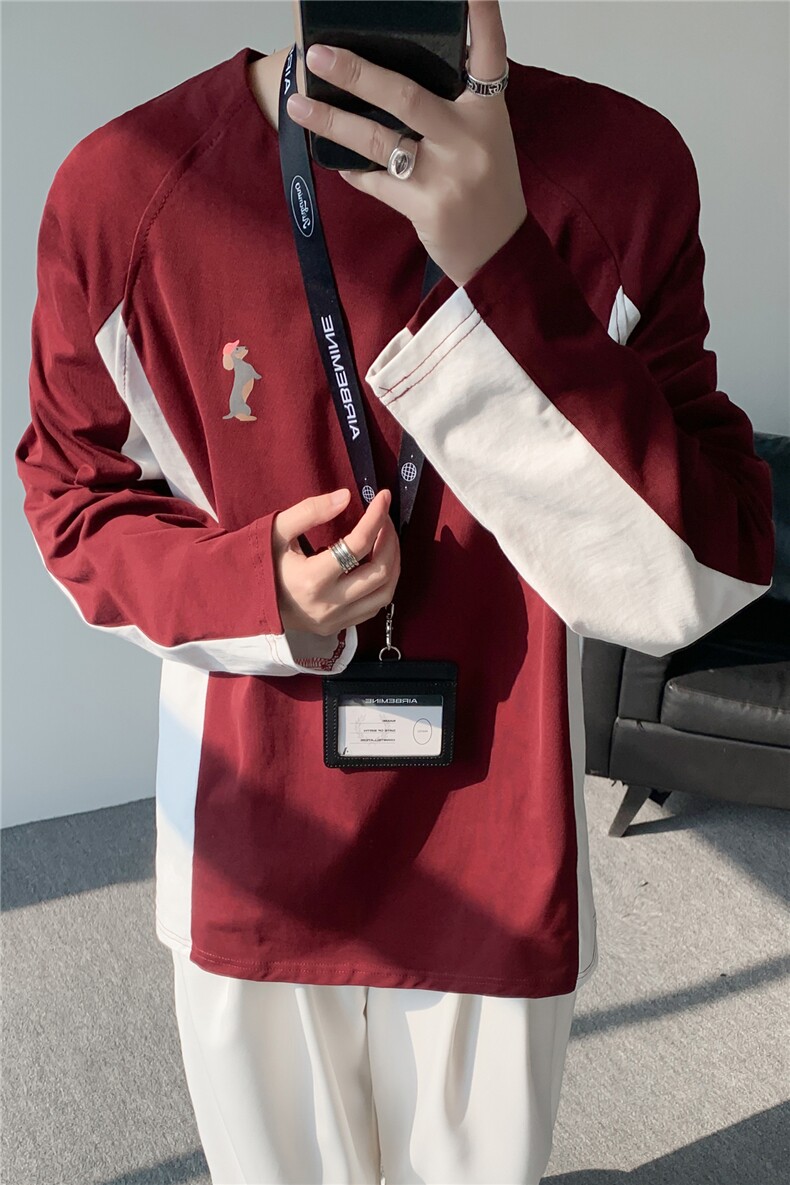 6XL-M美式潮牌印花长袖t恤男拼接撞色卫衣男上衣服CX3009-特P48,男装T恤,电商D206-1