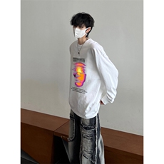 美式复古克苏鲁科技印花长袖T恤小领口打底衫，男装T恤，星座310A-4