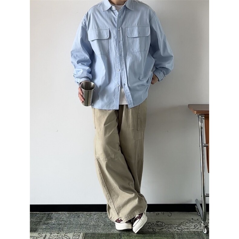 1506/Q30550/P42日系男装春秋简约休闲百搭衬衫宽松休闲衬衣男,男装衬衫,星座1506