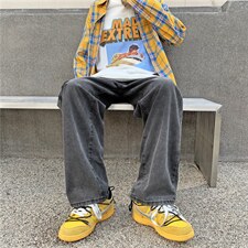 2023春季牛仔裤男宽松直筒灰色长裤韩版港风复古潮流百搭阔腿裤图片