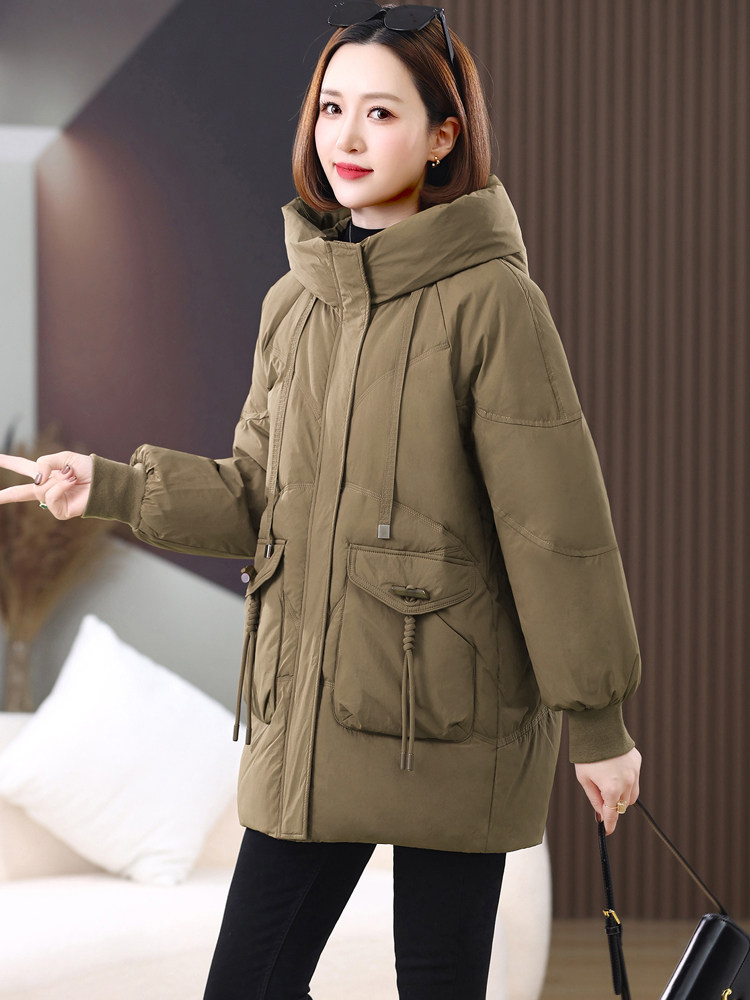 长期有货连帽羽绒服女中长款2024冬季新款宽松加厚白鸭绒外套,女装羽绒服,璐依舞