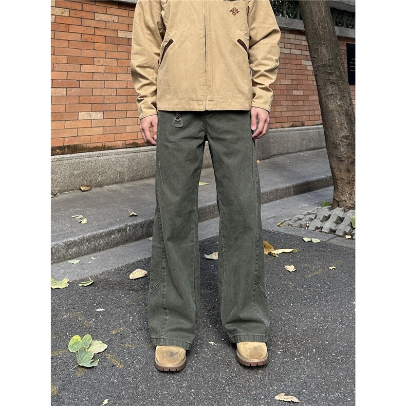 美式复古微喇弯刀裤宽松vintage做旧日系街头阔腿裤滑板工装裤潮图片