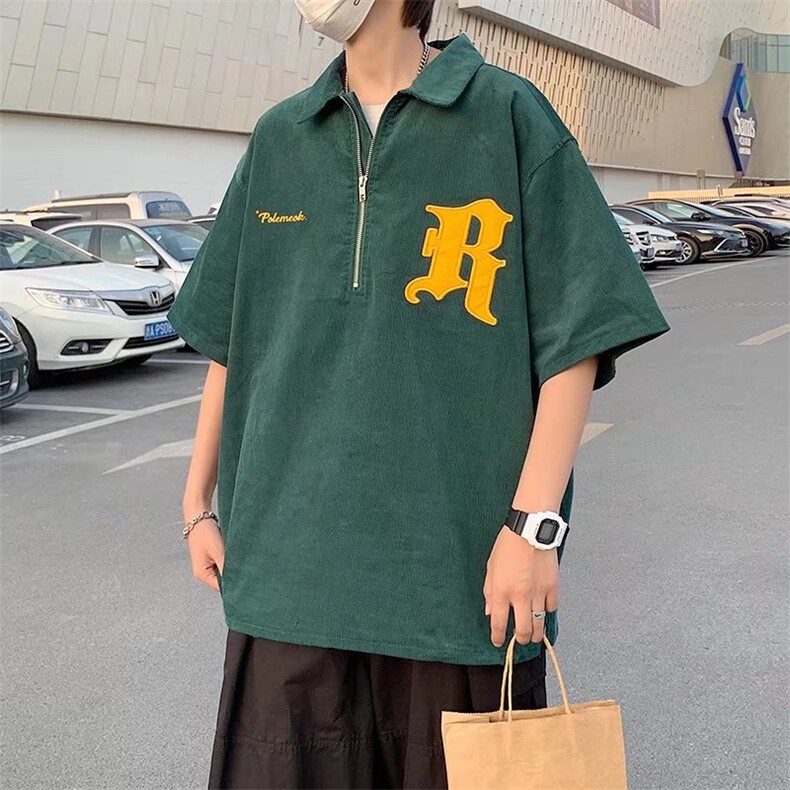 美式复古灯芯绒毛巾绣花POLO衫上衣夏季潮牌宽松衬衫男W2519-P33,男装Polo衫,星座412-3