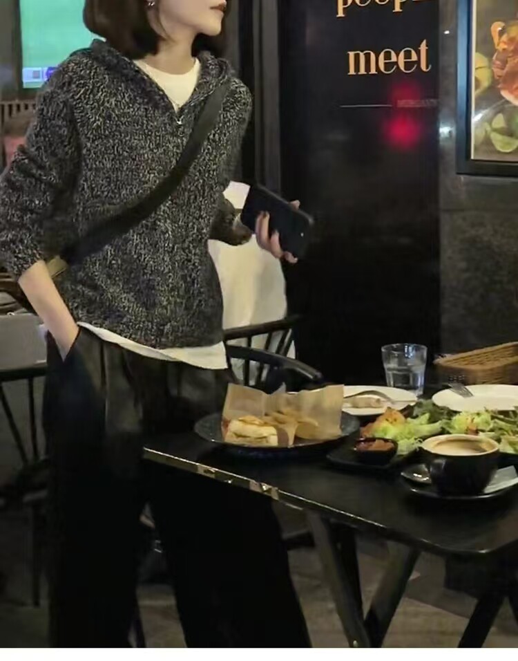 女士秋冬简约花式纱开衫帽衫,女装羊毛衫,冀清阳荣