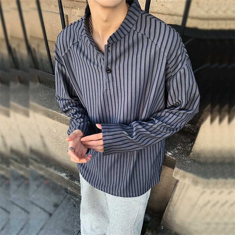 潮流宽松亨利领卫衣美式复古长袖T恤A161-MT-2604-P42,男装T恤,电商A161