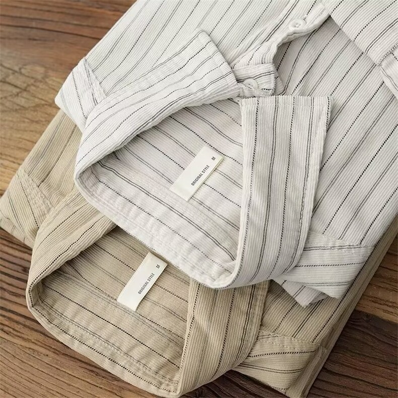 春秋新款日系男女竖条纹长袖衬衫高级感宽松复古慵懒工装休闲衬衣，男装衬衫，星座1210-1