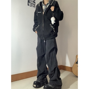 WE1755-P55珍珠刺绣连帽开衫卫衣男女