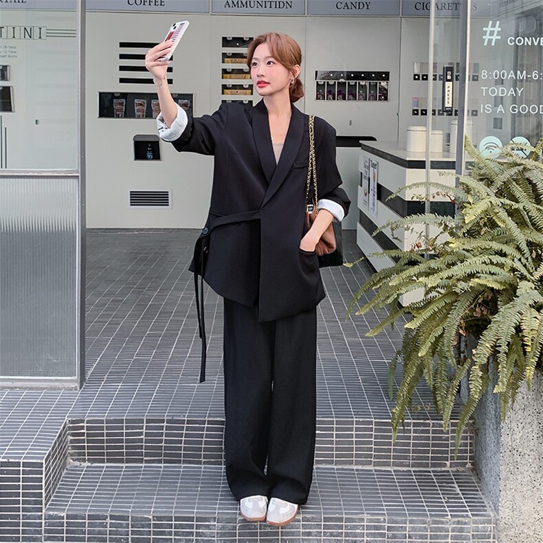 黑色西装外套休闲裤两件套女2025年春秋季新款独特高级感显瘦套装,女装套装/套裙,2C169