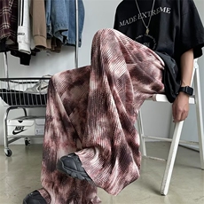 慵懒风直筒裤垂感夏季宽松休闲长裤压褶压条褶皱阔腿裤男K164，男装休闲裤，星座1116A-1（原606A）