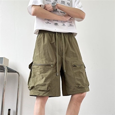 原宿新款潮流气质工装褶皱尼龙大口袋五分休闲裤男无品牌慵懒文艺，男装工装外套，星座813-2