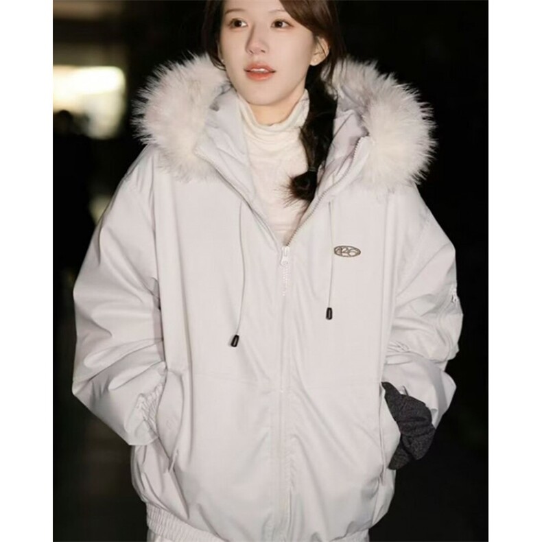 绒毛领连帽夹克冲锋衣女秋冬派克服宽松减龄外套棉服MA506,男装夹克,星座1116A（原606A-3）