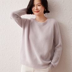 2024秋季新款插肩元宝针圆领长袖35%羊绒衫复古休闲，女装羊绒衫，雪真羊绒高端店