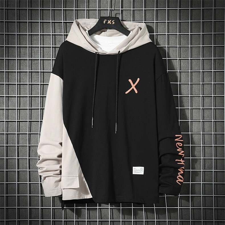 7XL~M外贸2023秋季新款连帽拼接撞色卫衣外套男大码胖子控价78，男装卫衣，钱塘717(原712)