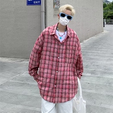 韩版褶皱防晒格子衬衫男生夏季休闲宽松轻薄透气长袖C8013-P45，男装防晒衣，星座1109-3