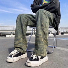 美式高街vibe宽松直筒垂感牛仔裤男潮牌复古小众设计休闲裤子，男装牛仔裤，星座410-7