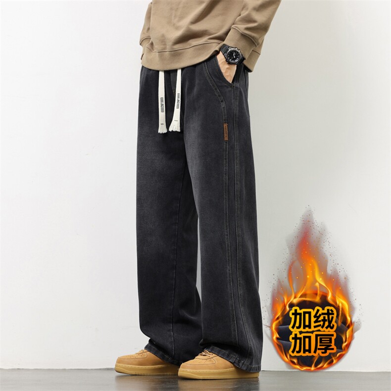特批秋冬季牛仔裤男款宽松直筒休闲潮流长裤子J8055-P40/加绒P50,男装牛仔裤,星座509