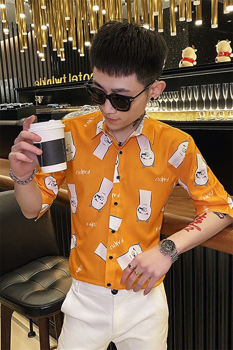 312A-112-P55新款社会小伙中袖衬衫韩版潮流男士五分袖衬衣C,男装T恤,星座312A-5