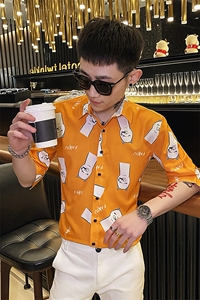 312A-112-P55 新款社会小伙中袖衬衫韩版潮流男士五分袖衬衣C图片