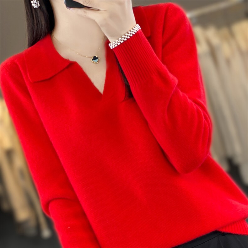 立领纯色羊毛衫女2024春秋新款修身内搭长袖打底针织衫羊毛,女装羊毛衫,桦兴羊绒