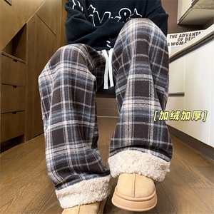 美式格子加绒美拉德棉裤女宽松拖地阔腿裤加厚 5D2127-TP5598图片