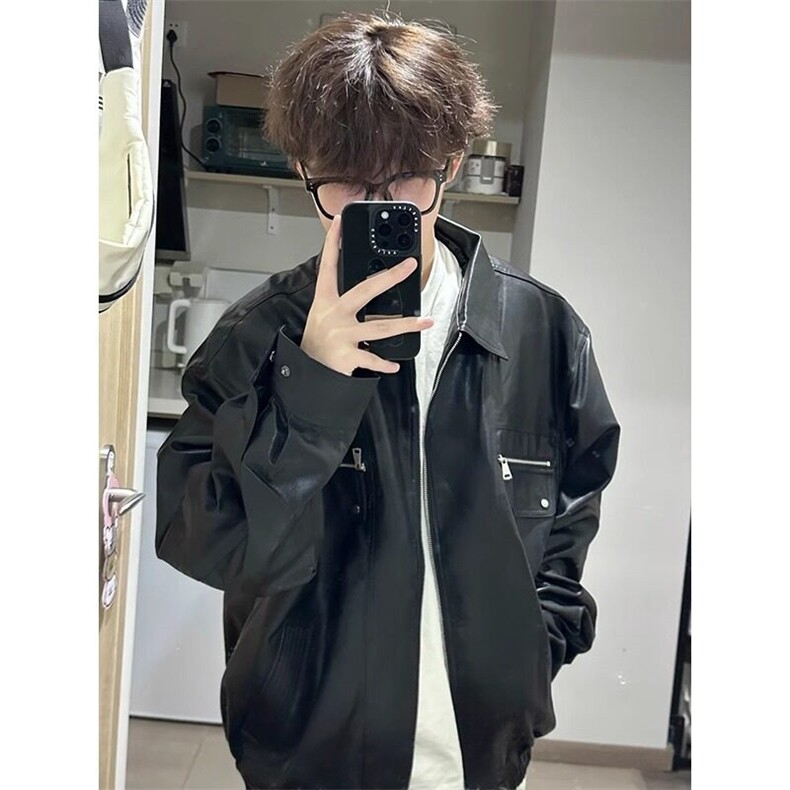 解构拉链短款皮衣外套痞帅炸街机车服美式复古夹克JK848特P73,男装夹克,星座908-1