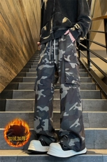 冬季加绒加厚潮牌复古美式迷彩微喇男女休闲工装裤7993-P63，男装休闲裤，电商C305A