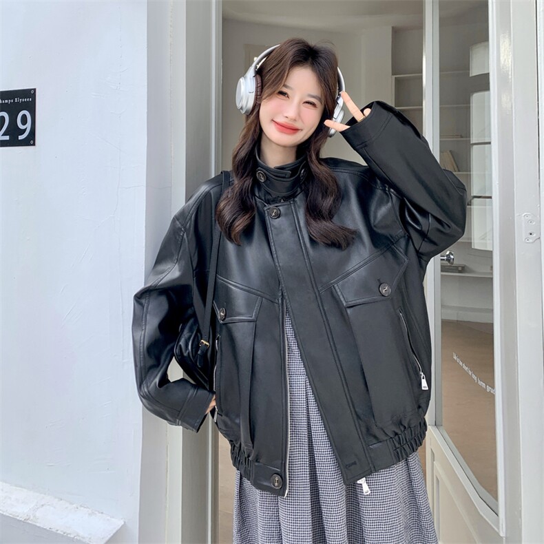 复古廓形皮衣C016-608-P185-K298,吊带背心连衣裙3093-P125-K208,女装皮衣,2C016