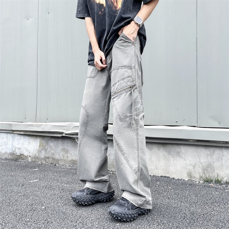 美式复古高街工装裤男直筒阔腿休闲裤时尚潮流ins长裤K0158-P62，男装休闲裤，星座308B-2