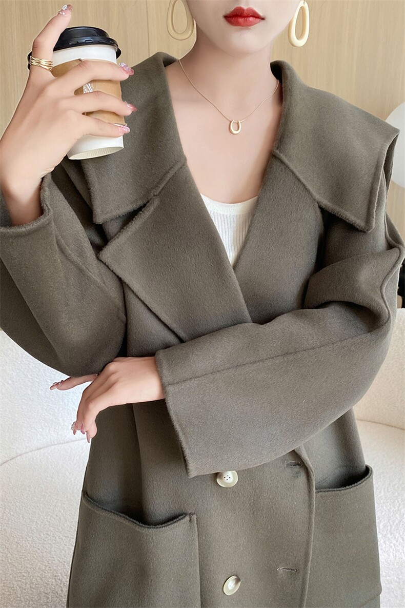 羊毛大衣女新款冬季韩版时尚流行羊毛呢子外套,女装双面呢大衣,召鑫羊绒双面呢
