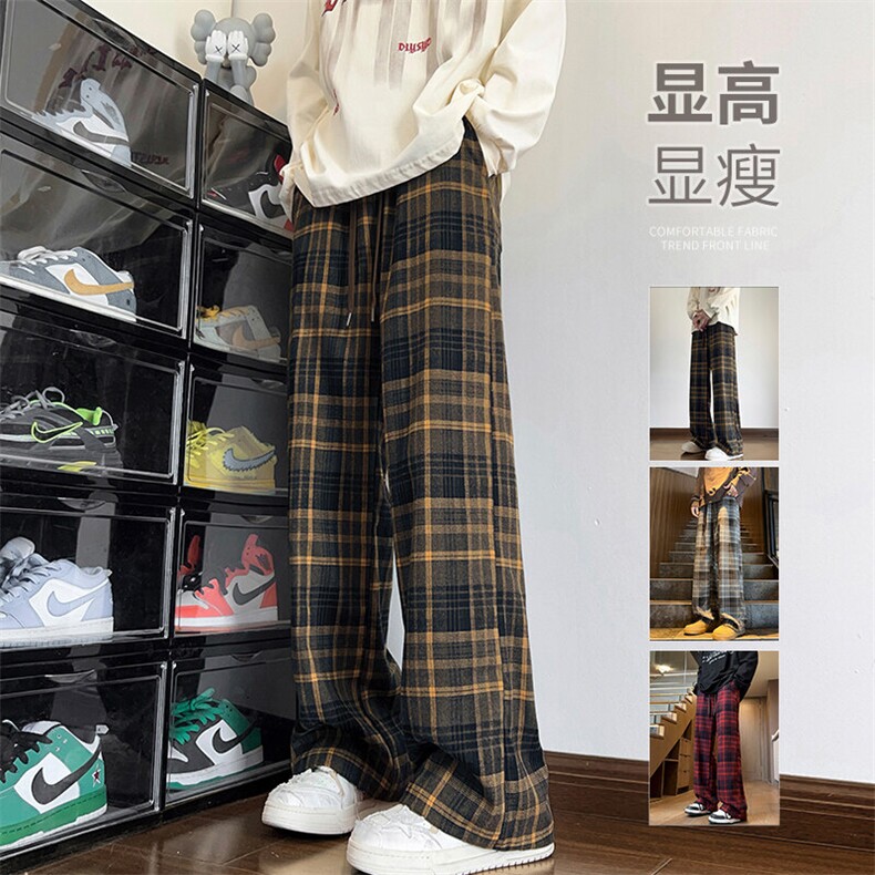 春季新款Q2486-TP4068港风格子裤潮牌休闲显高拖地长裤男女,男装休闲裤,电商A102
