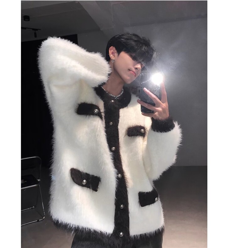 美式复古超保暖加厚水貂毛毛衣男士加棉秋冬季针织开衫小香风外套,男装针织衫/毛衣,星座1210-1