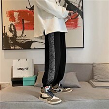 新款男士休闲裤港风潮流腰果花束脚长裤宽松潮牌运动卫裤BK22-P35，男装休闲裤，星座1008-1