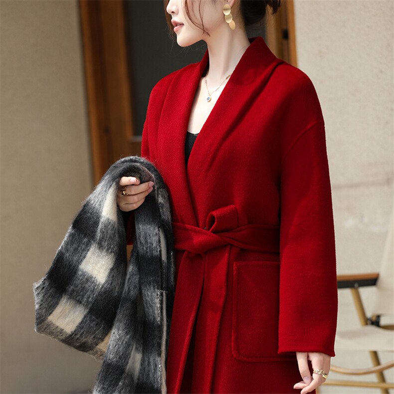 新款【源头正品】韩版秋冬新款双面羊绒大衣女中长款羊毛大衣外套,女装双面呢大衣,召鑫羊绒双面呢