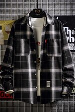 2021秋季新日系网格风大码男宽松休闲工装格子衬衫C3053-P40，男装衬衫，电商A001