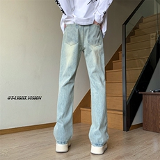 B221美式ins高街小众百搭纯色微喇牛仔裤LK22087-P55控78，男装牛仔裤，电商B221