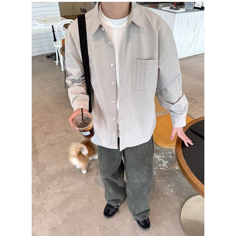 美式衬衫男长袖秋季休闲衣服潮流百搭高级感大码春秋CS3079,男装衬衫,星座208-5