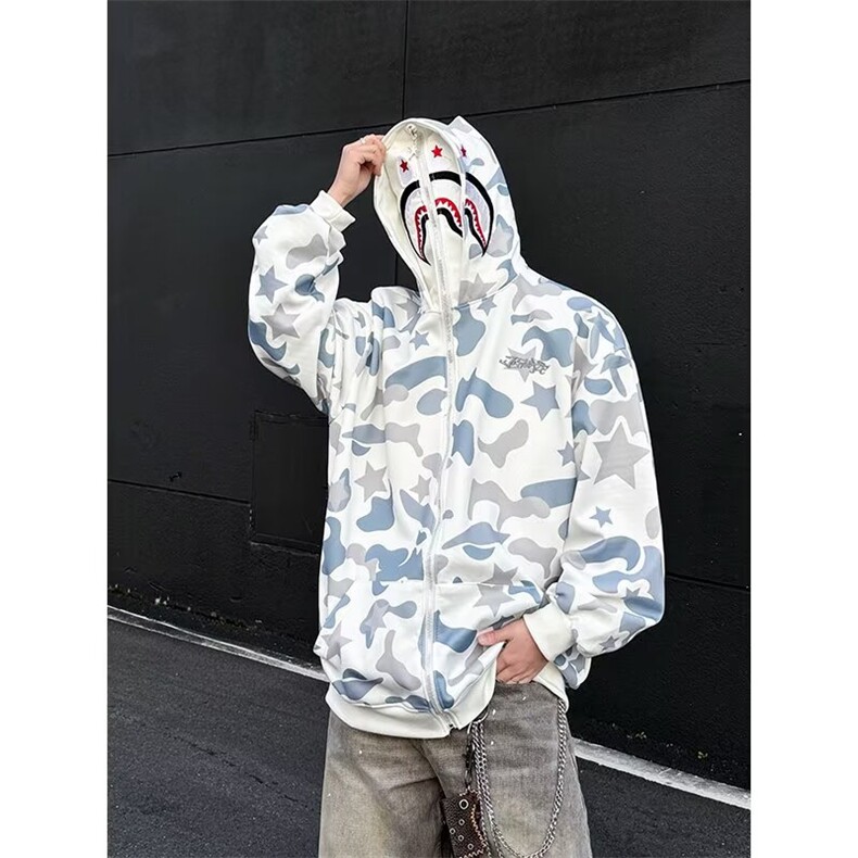 美式复古双帽迷彩连帽卫衣拉链开衫原创潮秋季男女外套Y8275,女装短外套,星座601-1