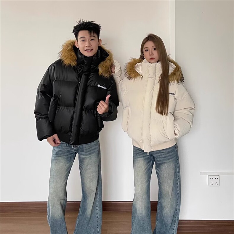 网图得物质量美潮PU蛋白皮毛领棉服外套W1829/特P113,男装棉衣,电商B350