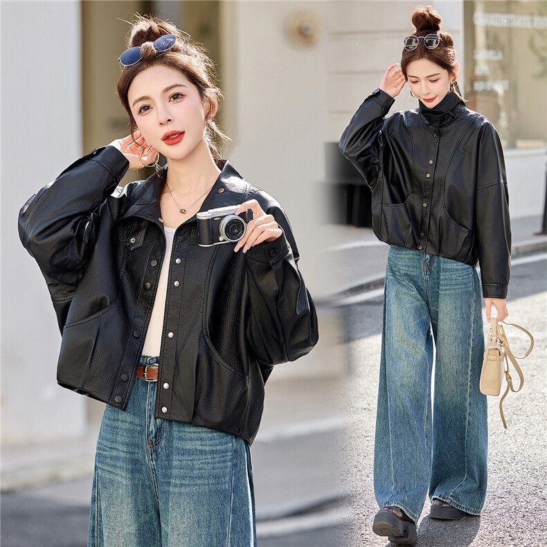 已出货春装新品美拉德皮衣外套女短款韩版宽松休闲百搭机车服潮,女装皮衣,吾爱衣