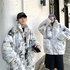 1港风情侣羊羔毛扎染大码M-5XL毛绒s棉服外套男YG7503P128控168，男装棉衣，星座226-2