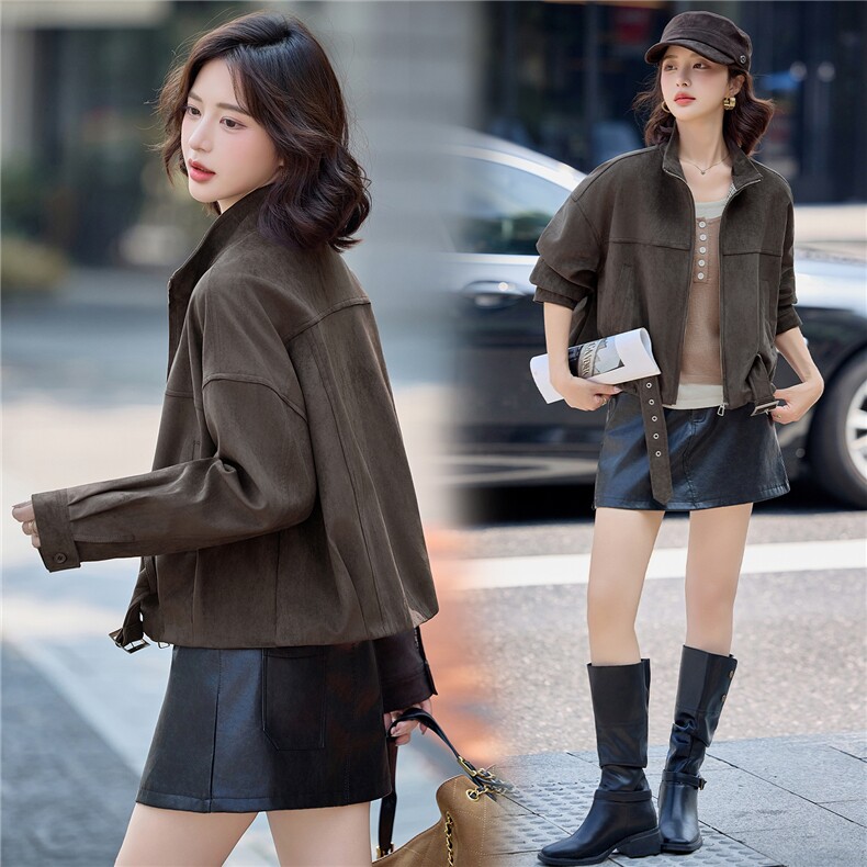 现货2025年新款时尚休闲麂皮绒夹克外套，女装短外套，凝聚力