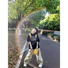 创意印花短袖男款夏季小众设计感t恤美式重磅小领口半袖T565，男装T恤，星座601-1