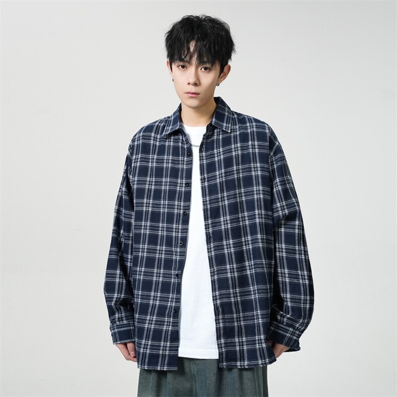 （跨境电商）四季款格子衬衫潮流宽松格纹衬衣,男装衬衫,星座1107-1