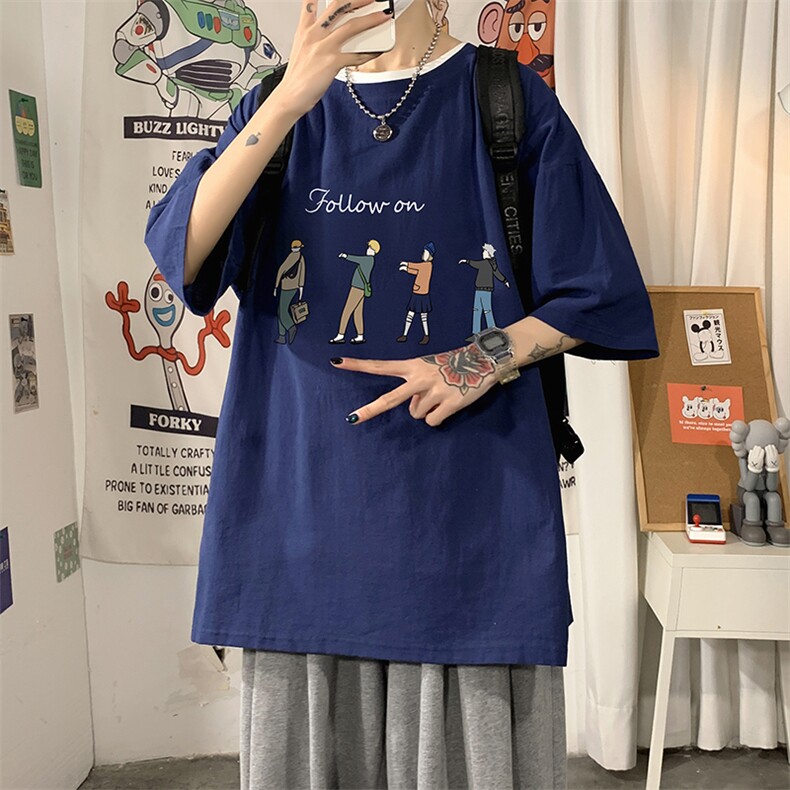 YT26043-P30亚麻短袖t恤男大码五分袖男宽松七分袖海报风,男装T恤,电商A040