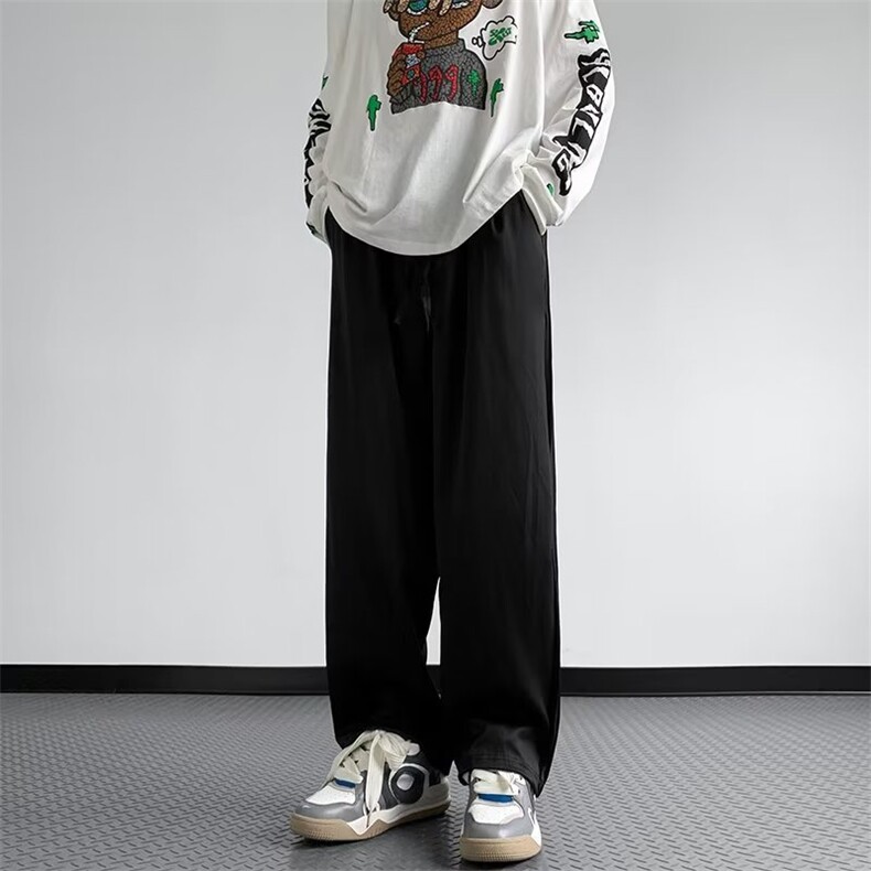 白色裤子男秋季新款美式高街阔腿运动裤潮牌复古宽松直筒休闲长裤,男装休闲裤,四季星座218-1