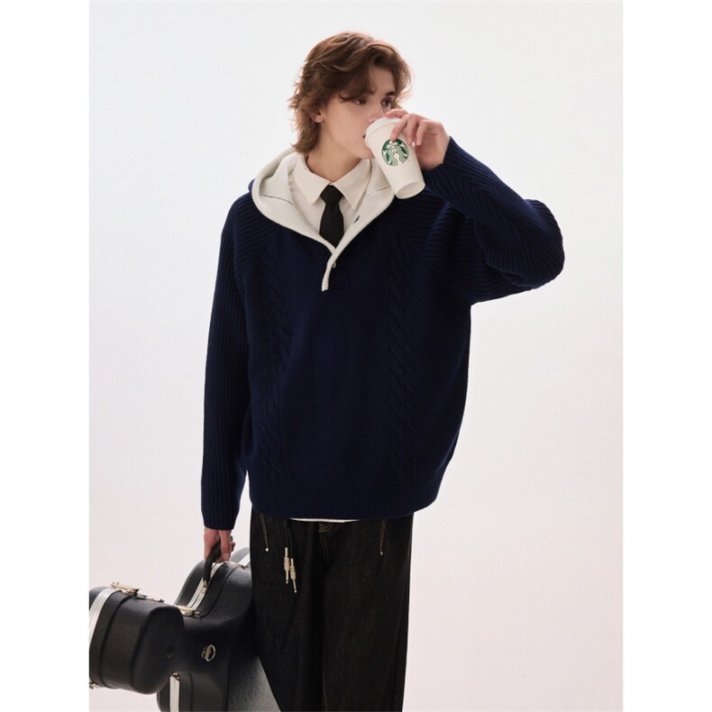 拼色连帽绞花纹男士毛衣秋冬季cleanfit男装衣服MY38-P73,男装针织衫/毛衣,星座308B-2